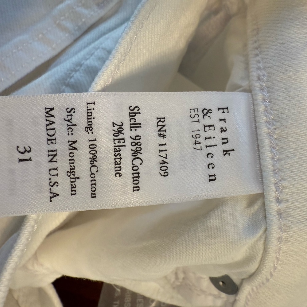 NIB Frank & Eileen Italian vintage Monaghan White Jeans - Picture 6 of 13